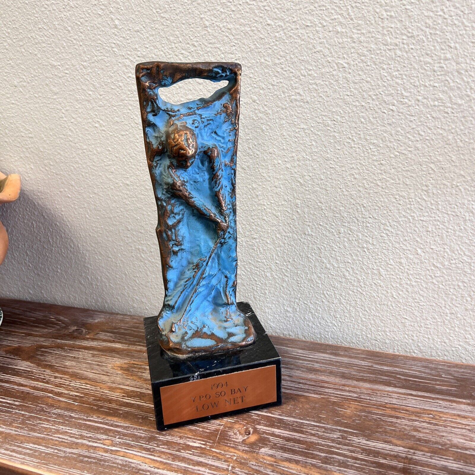 Brutalism Bronze Golf Player Art Sculpture on Marble Base By Sheridan Very Rare
