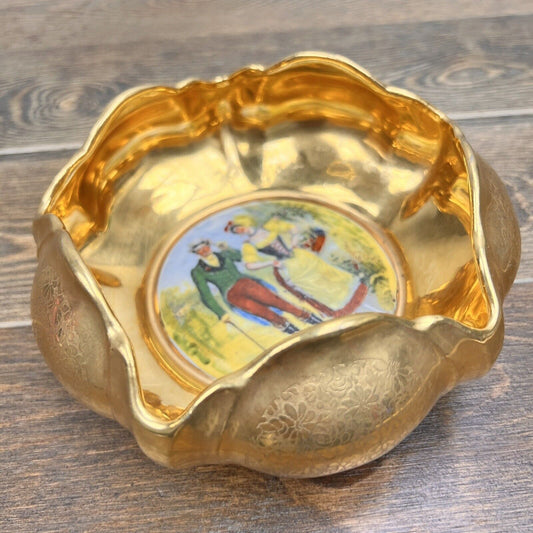 Gilded Osborne China Candy Dish Hand Painted 22 K Gold Victorian Decor