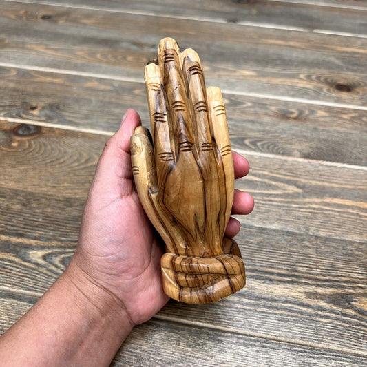 Holy Land Praying Hands Hand Made Olive Wood 6-Inch  Made In Jerusalem