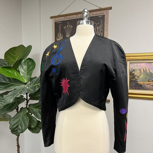 Vtg Mondi W. Germany musical embroidered bolo crop cropped jacket Euro 40