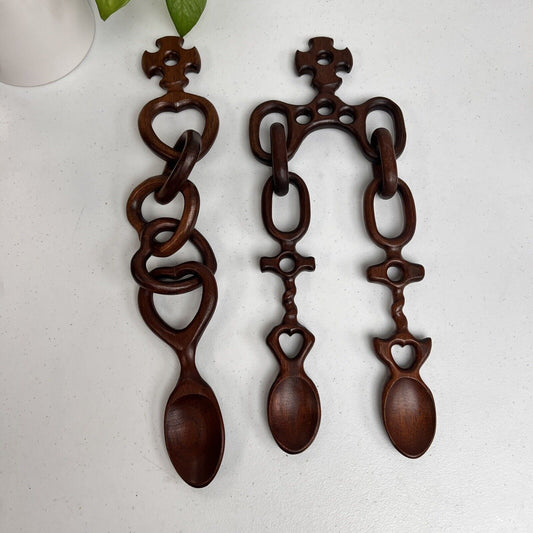 Vintage Wooden Heart Love Welsh Spoon Wood Set