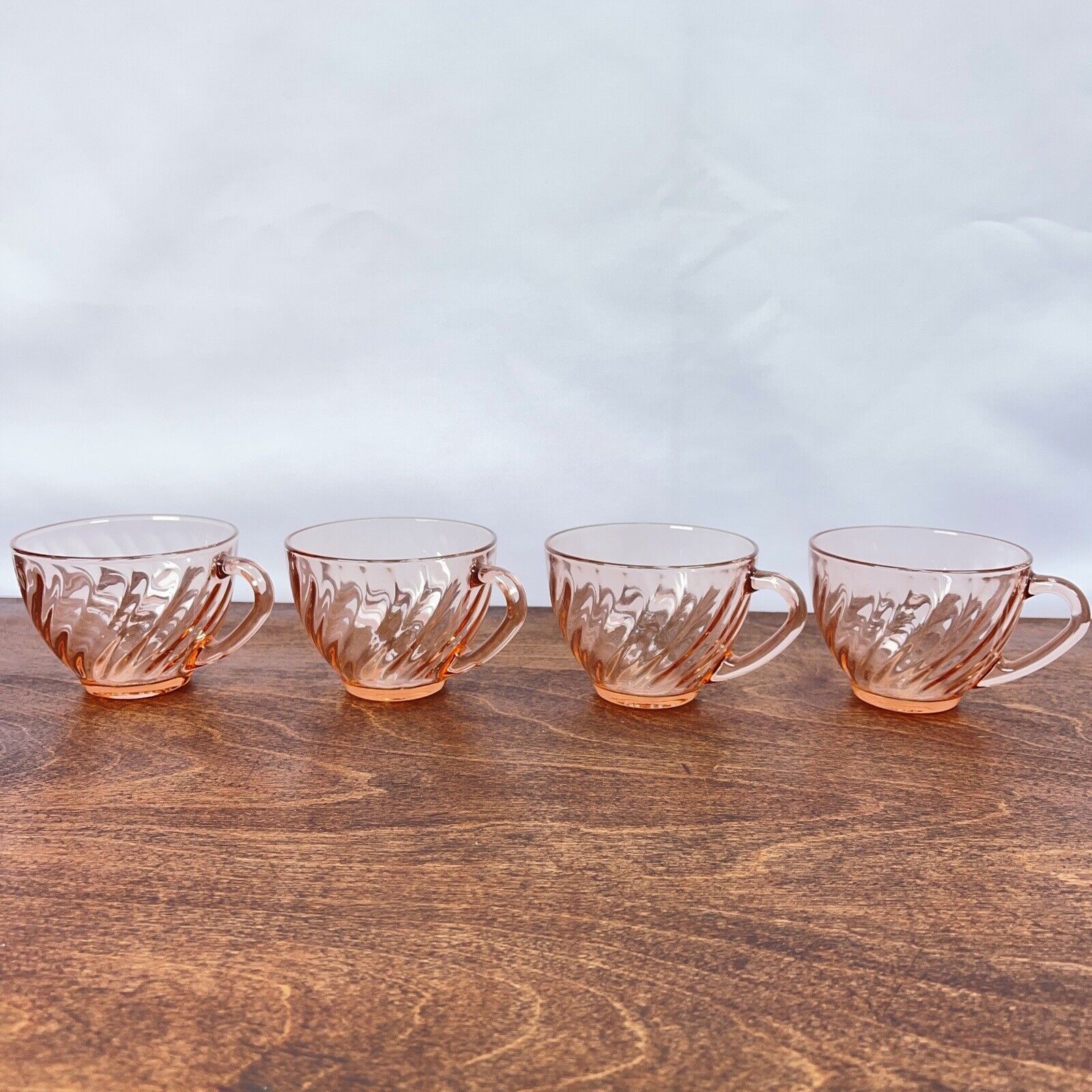 Vintage Arcoroc France Rosaline Pink Depression Glass Swirl Tea Cup Mug 4