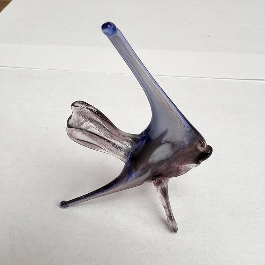 Hand Blown Art Glass Angel Fish Figurine Swirls of Purple & Blue