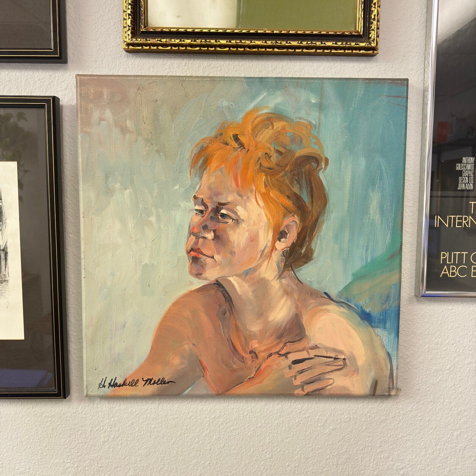 "Her Thoughts" Californian Expressionist Helen Haskell-Molles Oil Painting 18x18