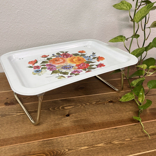 Metal Tv Tray Bed Floral Folding Lap Tray Vintage