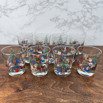 Set of 11 Vintage Anchor Hocking CHRISTMAS Drinking Glasses 1988