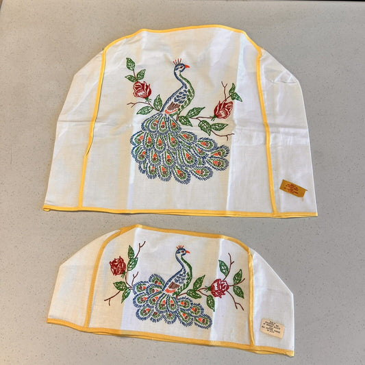 Vintage Colortex Stamped Peacock Toaster Cover & Bread Maker Cover Cotton USA