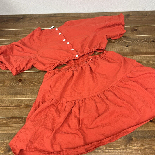 MADEWELL NWT Seersucker Puff Sleeve Cutout Mini Dress Size 2X