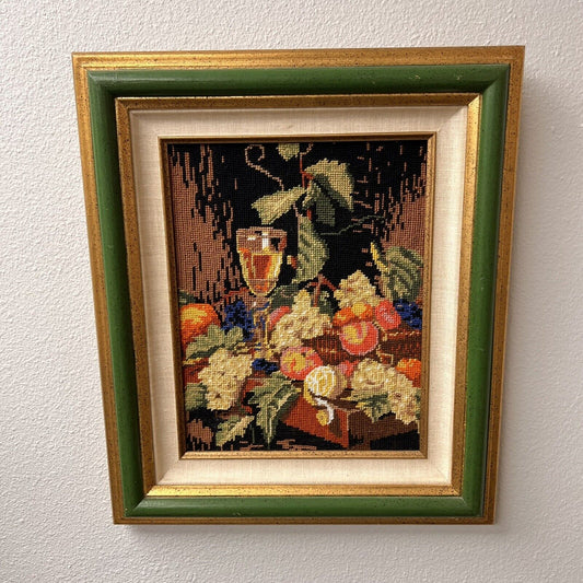 Vintage Cross Stitched Framed Fruit