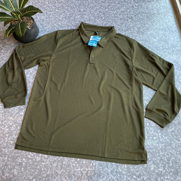 MAGCOMSEN Men's Polo Shirt Quick Dry Performance Long Sleeve-Olive-Size XL