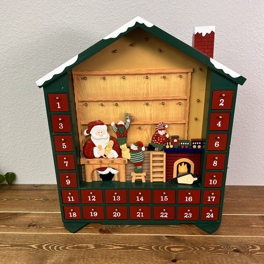 Advent Calendar Santa's Workshop Christmas Wood Compartment 24" Costco Kirkland