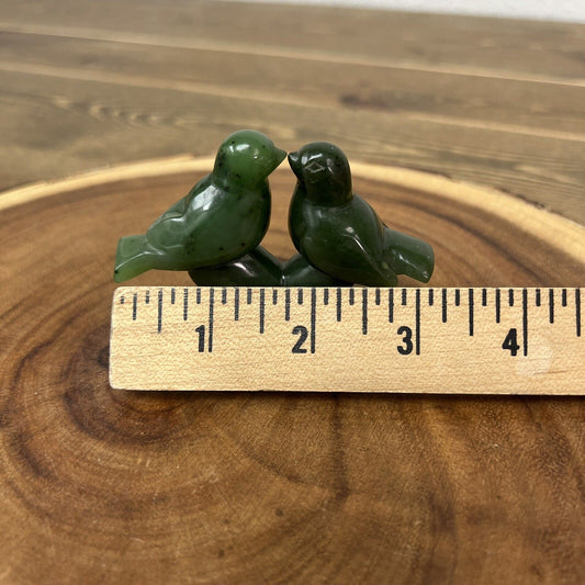 Nephrite Jade Hand Carved Kissing Lovebirds Figurine 3"x2" Green Birds Decor