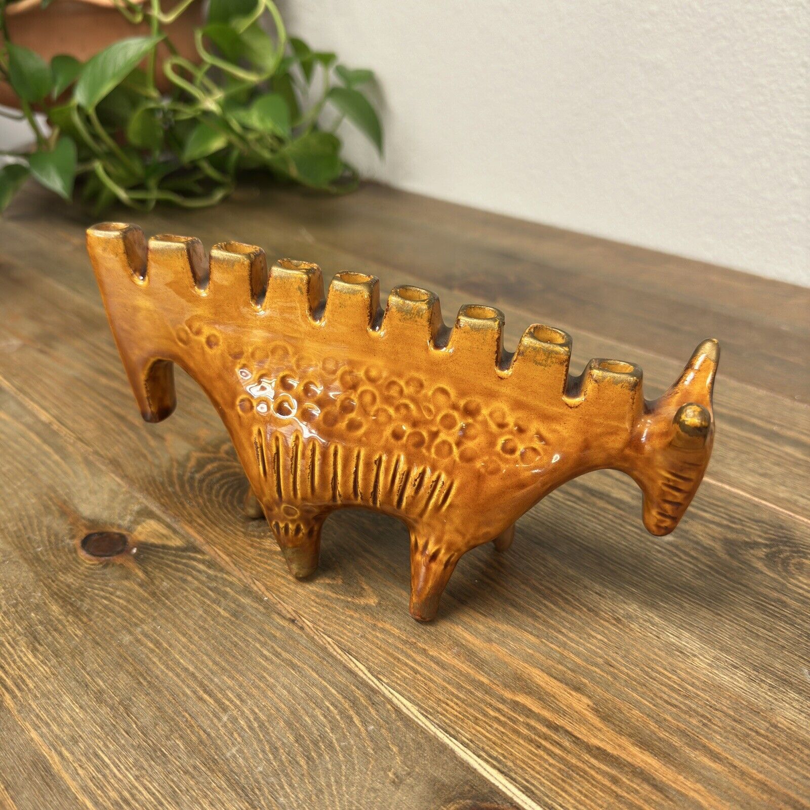 Vintage Ceramic Chanukah Menorah Ox Animal Design 8" x 5"