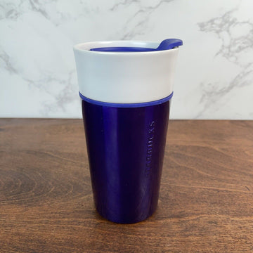 Starbucks 2015 Metallic Purple & White Coffee Cup Tumbler w/Lid Insulated 12oz