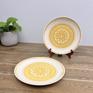 Royal China  Dinner Plate Platter Yellow Floral Made In USA Replacement Set Of 2