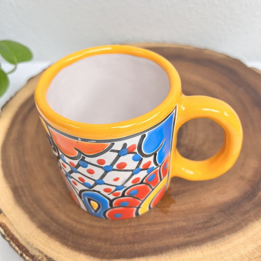 Authentic Hand-Painted Round Talavera Coffee Mug Yellow Rim