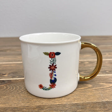 OpalHouse Floral Monogram Name Initial “J” Jumbo Mug With Gold Handle Tea Coffee