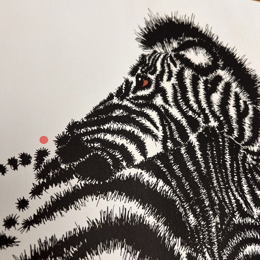 1970s Rabindra Zebra Signed Lithograph Print Pink Dot