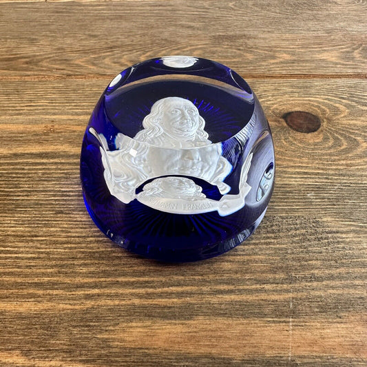 Franklin Mint Crystal Cobalt Paperweight Ben Franklin Vintage 1975