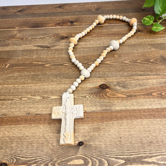 Terra Cotta Vintage Wall Rosary Large Rustic Clay  Catholic Christian Decor VTG