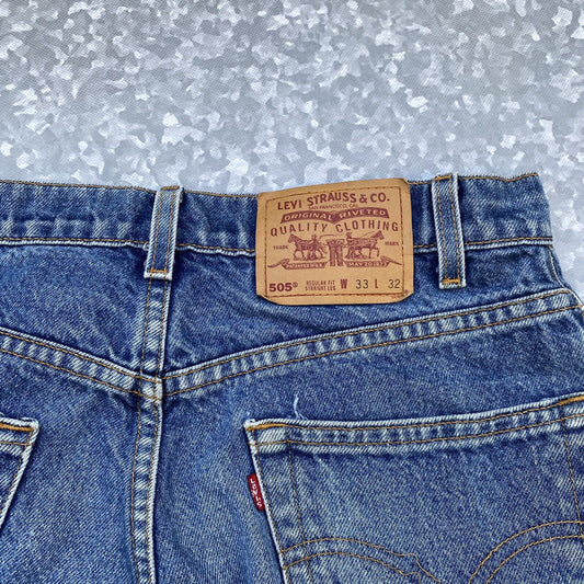 Vintage Levi's 505 Blue Jeans Regular Straight Mens Size W33-L32  02-98