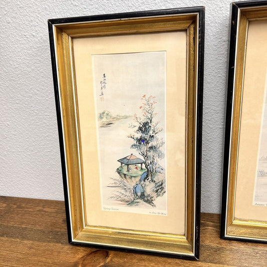 Seasons Litho Watercolor Prints By LING-FU-YANG Framed Matted Set Of 3 Vintage