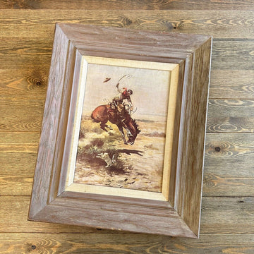 Charles M. Russell Vintage Glazed Oil Print on Canvas “1898 Cowboy Life” Framed