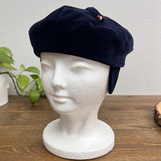 Vintage Blue  Velvet Girls Hat Inside Circumference 20”