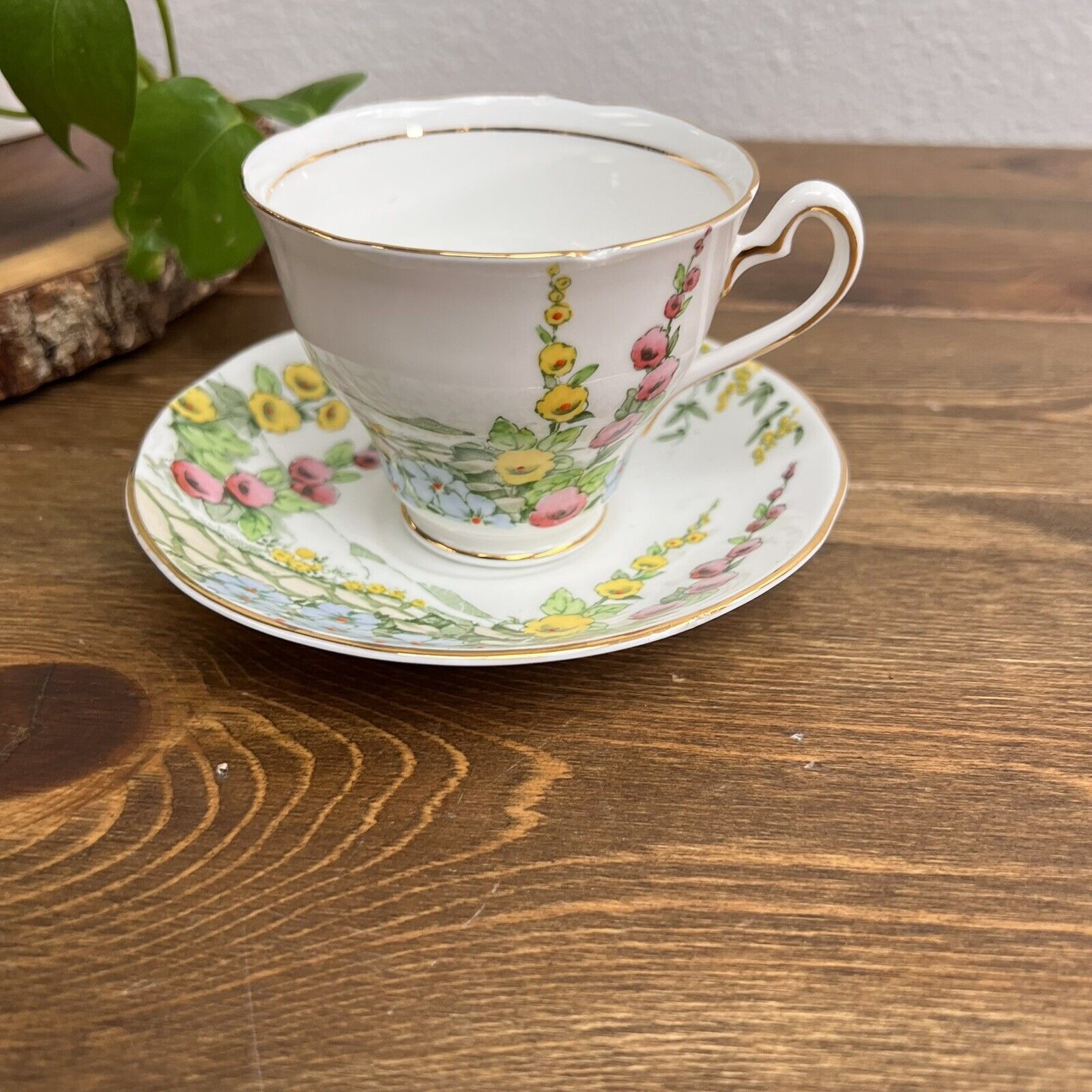 Salisbury England Gladiolus Teacup Burgundy Yellow, Pink, Blue Florals Vintage