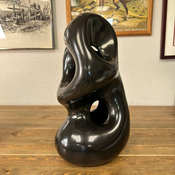 MCM Black 17" Enameled Ceramic Abstract Sculpture in the style of Georges Jouve