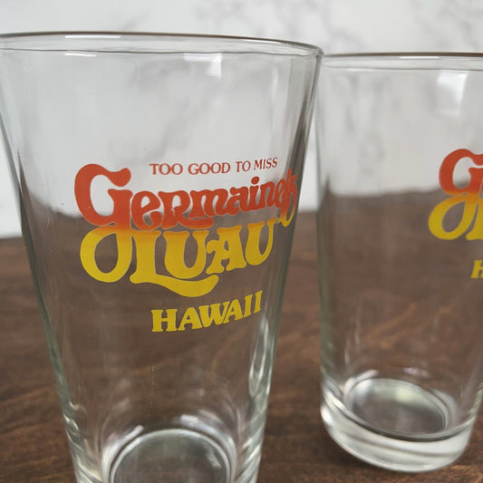 2 Germaine's Luau Hawaii Glass “TOO GOOD TO MISS” 16 oz Beer Barware