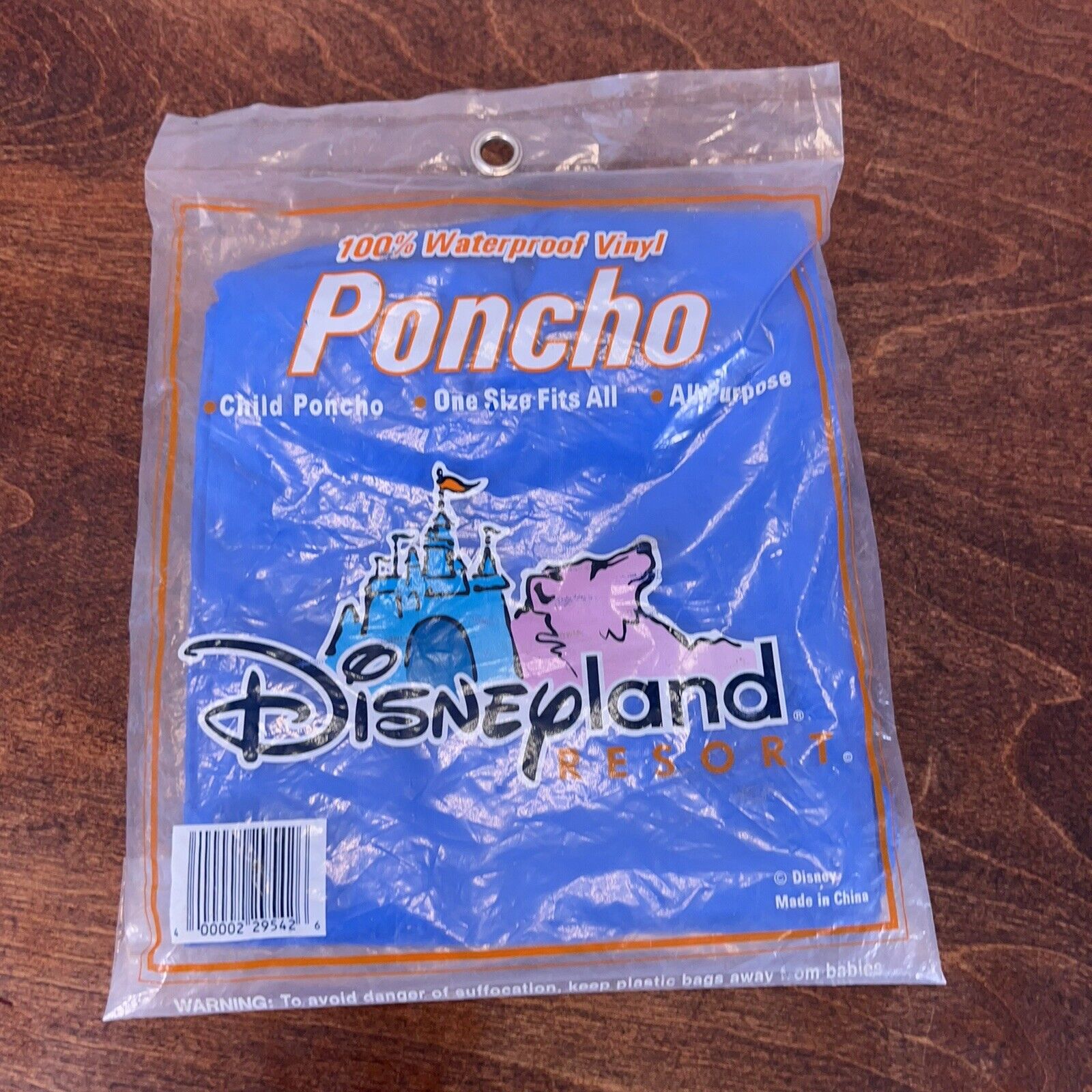 Disneyland Resort Poncho Waterproof Vinyl One Sz Fits All Child Blue