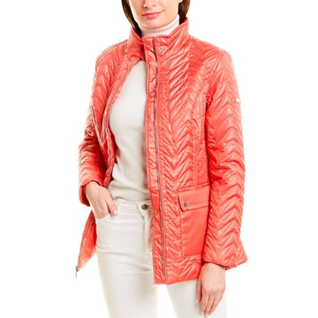 Via Spiga Zig Zag Mock Neck Quilted Jacket Sz L Retail $180 Salmon Lightweight