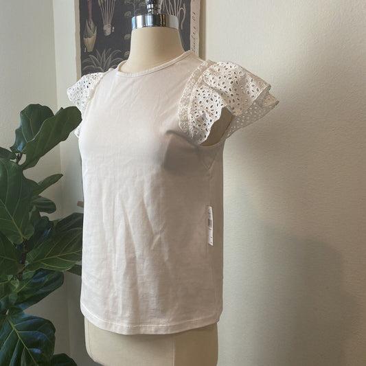 Kate Spade Womens Size XS White Eyelet Mixed Media Short Sleeve Tee