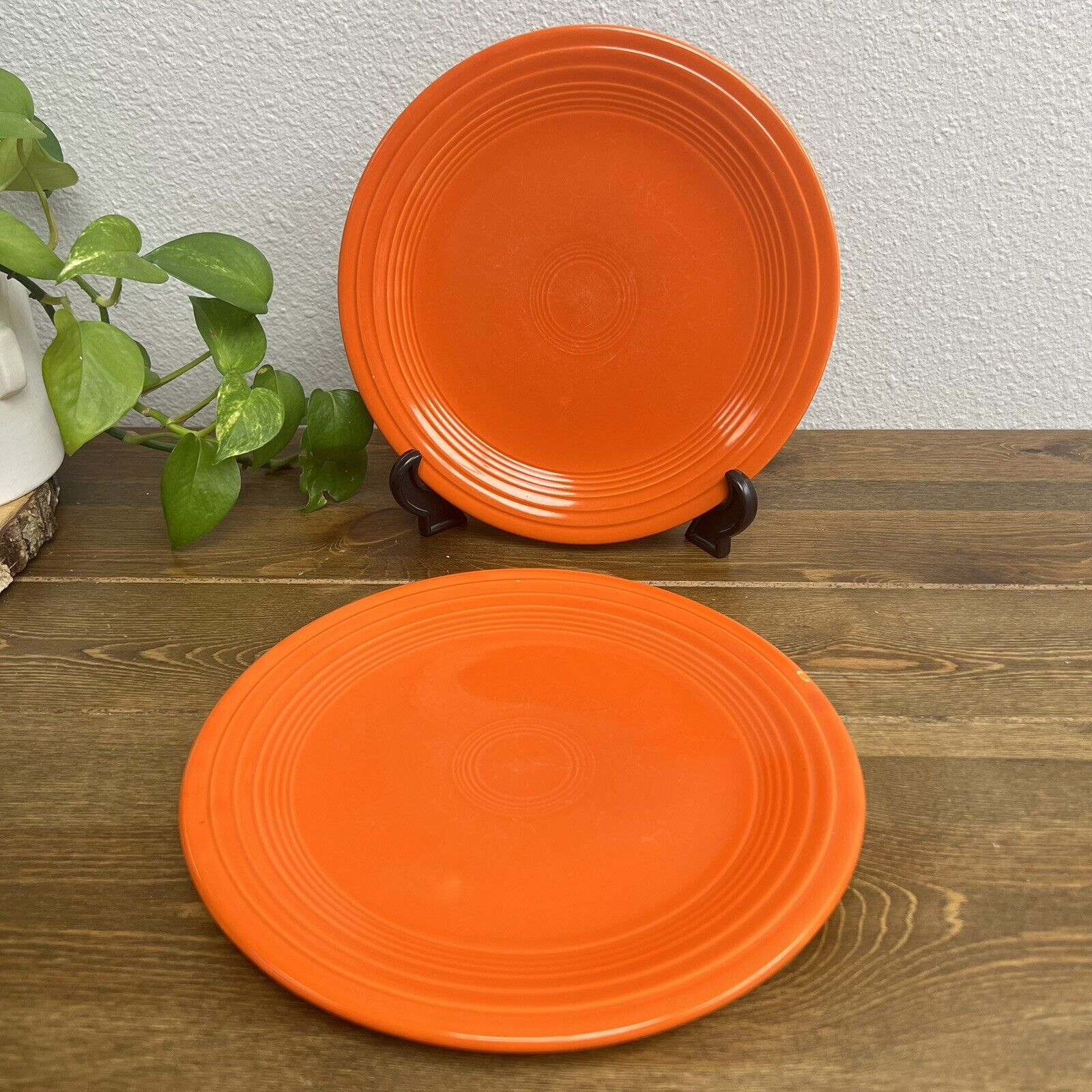 Vintage 9.5" RADIOACTIVE RED Orange Fiestaware Dinner Plate Fiesta Set 2