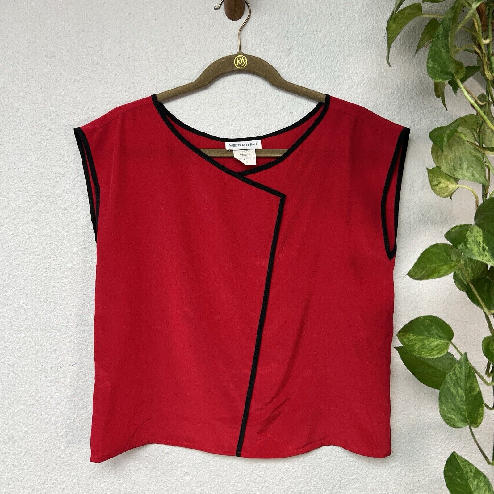 Vintage Red 100% Silk Blouse Made In Canada Sz S Viewpoint