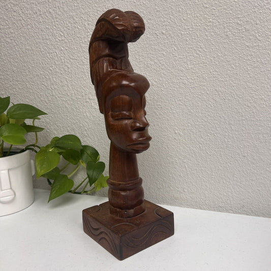 carved mahogany wood African Woman Hair bust statues 1960s MCM Tiki Witco