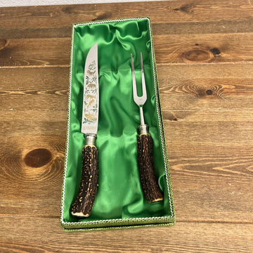 Anton Wingen Jr Solingen Rosterei Elk Deer Antler Handle Carving Set Germany