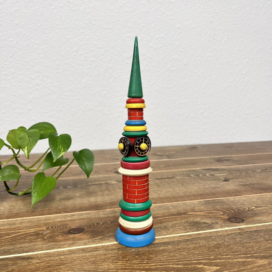 Vintage USSR Kremlin Russian Clock Tower Children's Wooden Stacking Toy Folk Art