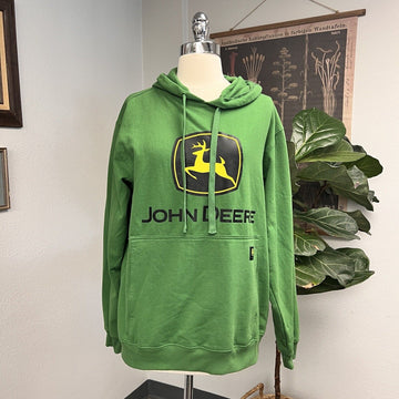 John Deere Logo Hoodie Green Pullover Sweatshirt Classic Outdoors Sz S