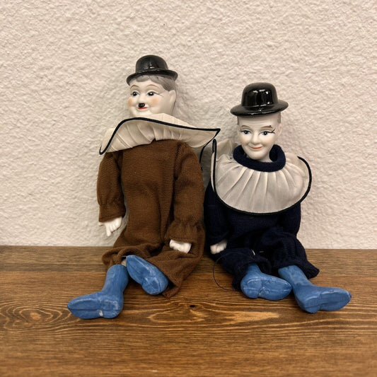 Vintage memorabilia Laurel and Hardy hand painted porcelain character dolls Deco