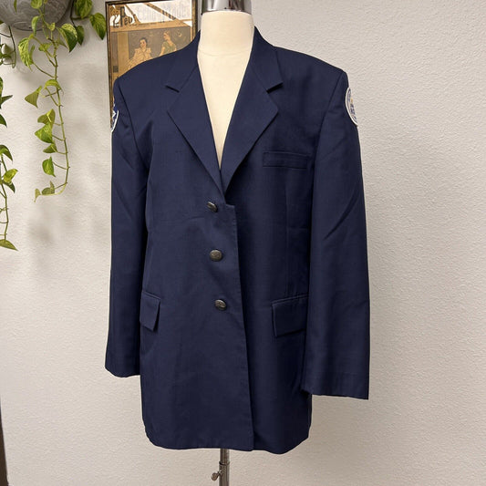 Vtg USAF Air Force Junior ROTC Size 44R Navy Blue Poly/Wool Blend Blazer Jacket