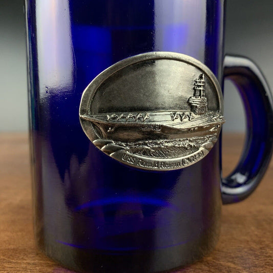 USS Ronald Reagan Coffee Mug Cobalt Blue CVN-76 Pewter Aircraft Carrier Emblem