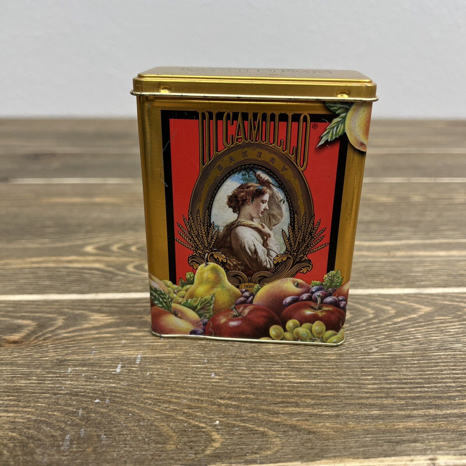 Vintage Dicamillo Bakery Small Tin Gold and red chocolate