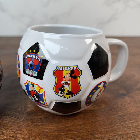 2 Sports Soccer Ball Coffee Mug Cup Pottery Mickey, Donal, Goofy World Champion