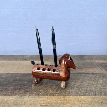 Wooden wood DOG figure PEN holder pencil