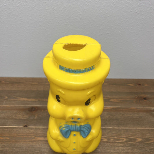 Vintage 1964 AJ Rezni Large 15 Inch Blow Mold Yellow Piggy Bank Used