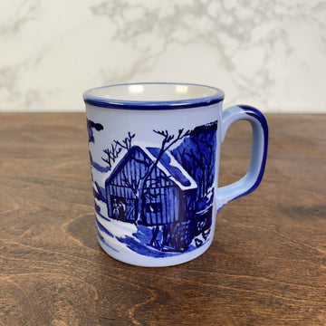 Vintage Blue Winter Barn Scene Horse Coffee Tea Mug Cup Made In Japan