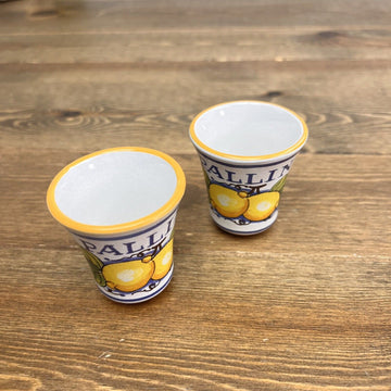 Pair Deruta Italy Pallini Shot Glasses Limoncello Italian Pottery Barware Lemons