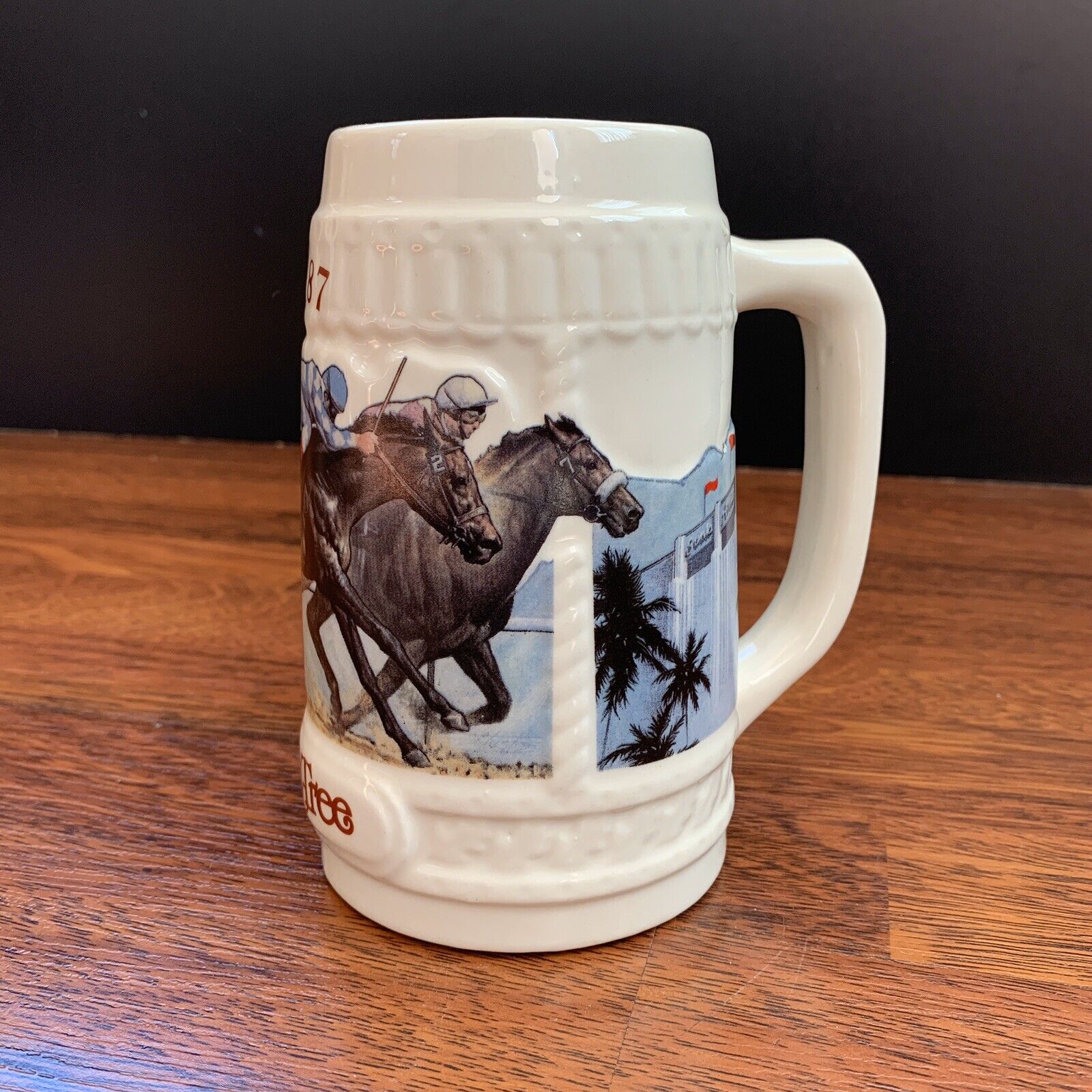 Vintage 1987 SANTA ANITA OAK TREE HORSE RACING BEER STEIN MUG CUP COLLECTORS